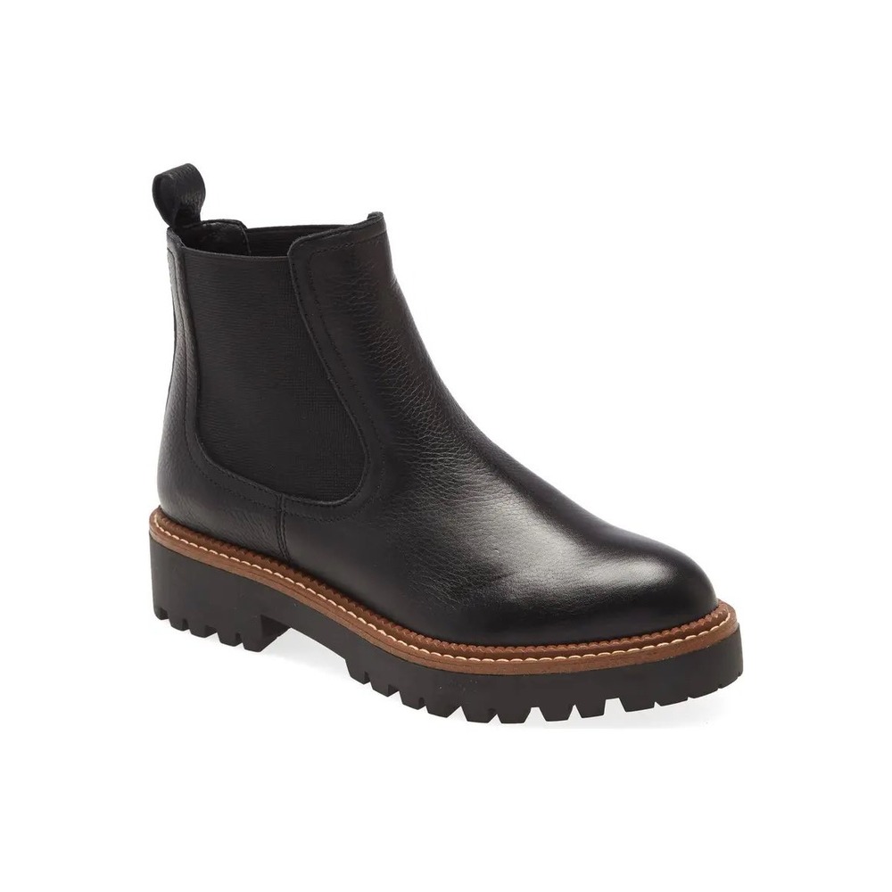 Caslon Miller Black Leather Water Resistant Chelsea Lug Sole Boots 6.5